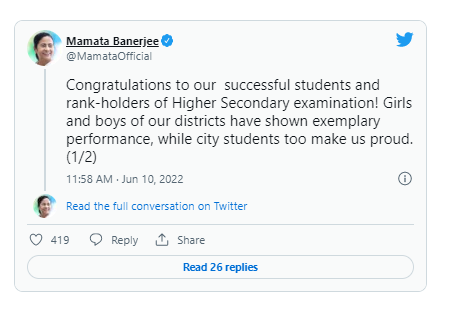CM Tweeted to Congratulate WB HS passed students