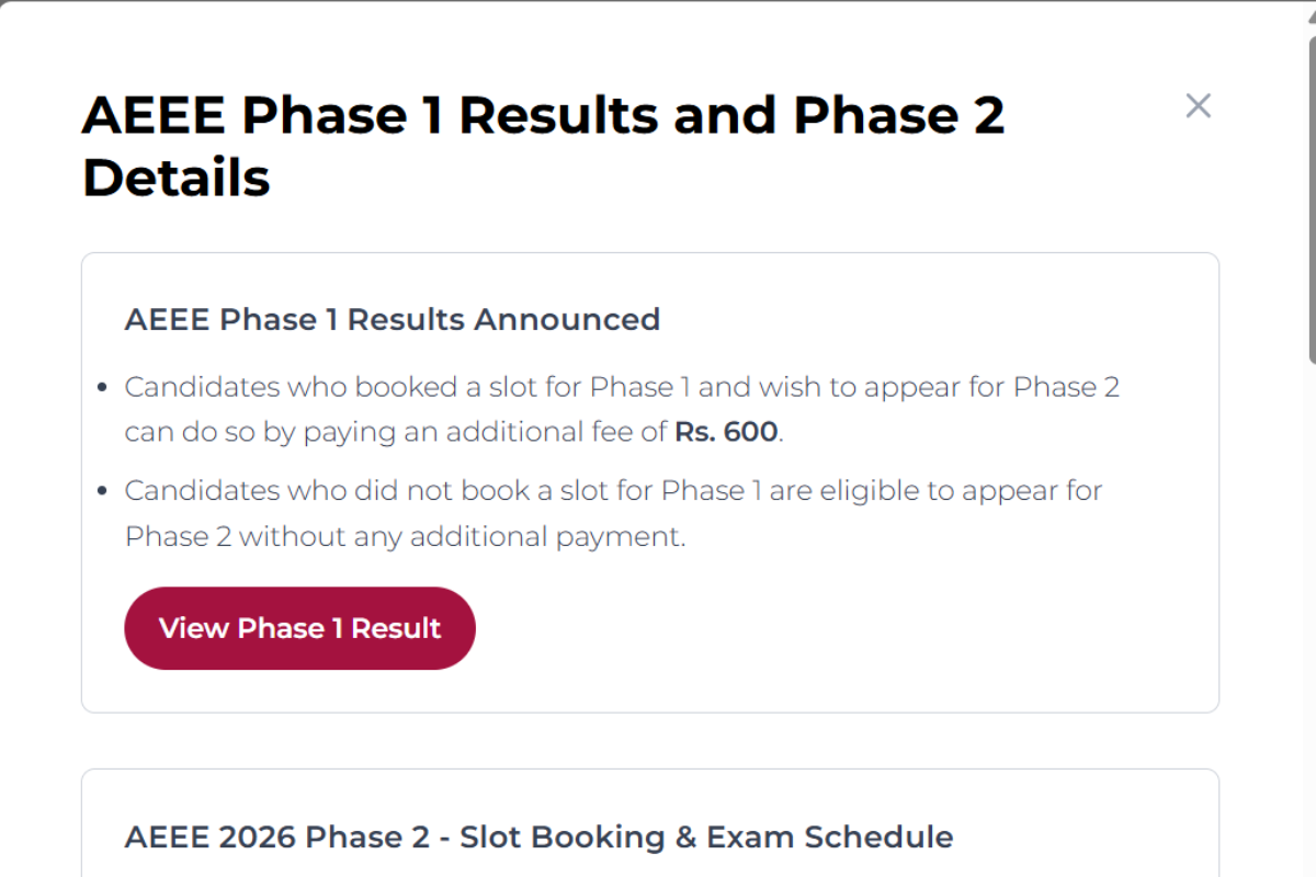 AEEE Result Link 2026 Activated for the Phase 1 Exam