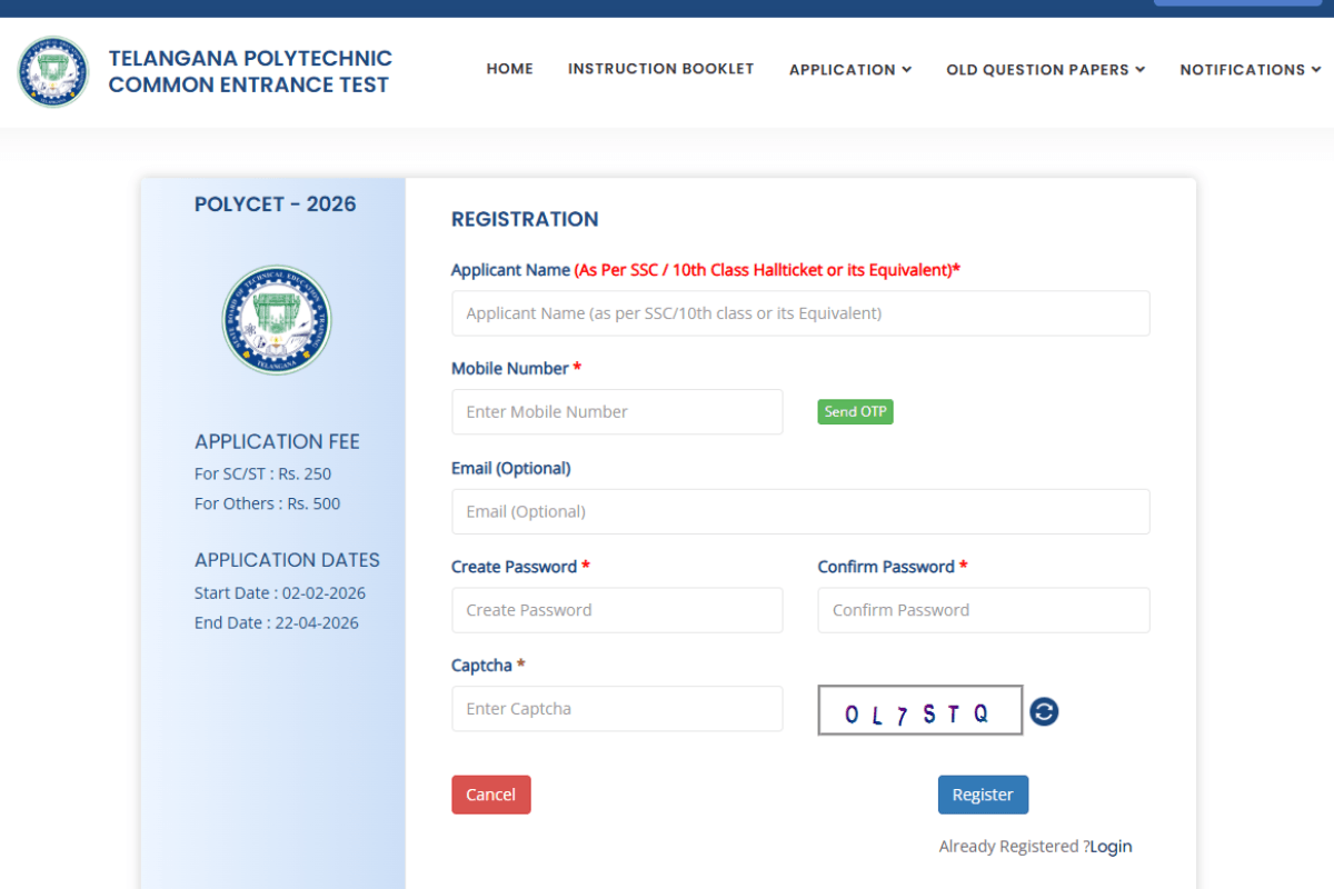 TG POLYCET 2026 Registration Last Date Extended