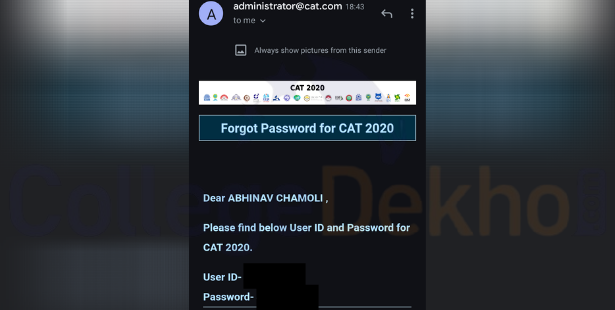 CAT User ID and Password Are Sent On Registered Email ID