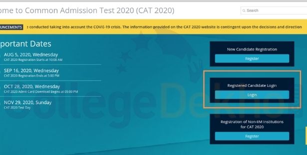 Login Box on the CAT Home Page
