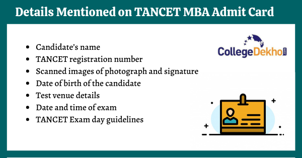 TANCET MBA Admit Card Details