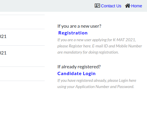 KMAT Kerala Registration Link on Home Page