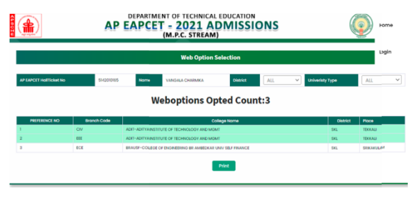 AP EAMCET Web Options Stept 6