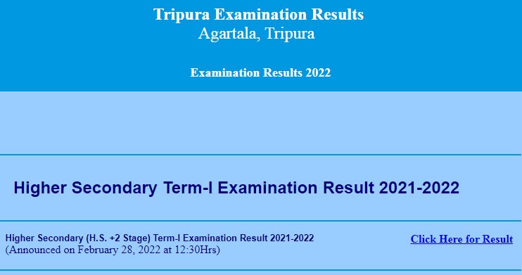 TBSE Class 12th result 2022