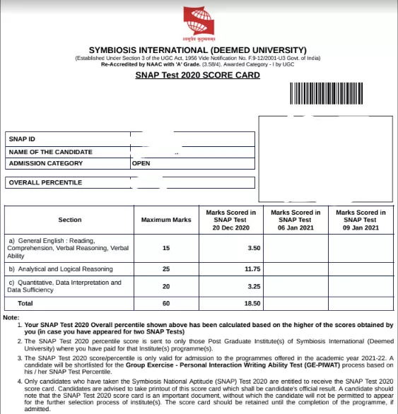 SNAP Result 2022 (Out) Direct Link to Download SNAP Score Card, Get